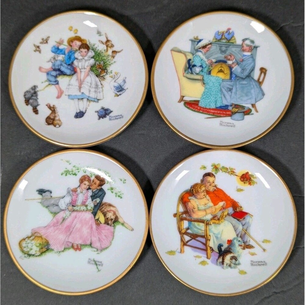 Vtg Set of (4) Gorham Norman Rockwell Four Seasons Series 1955 Mini Plates